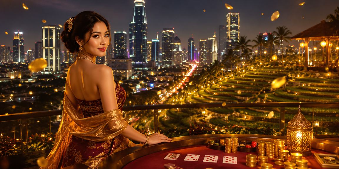 Meja baccarat di pasar malam dengan suasana hiburan malam yang elegan